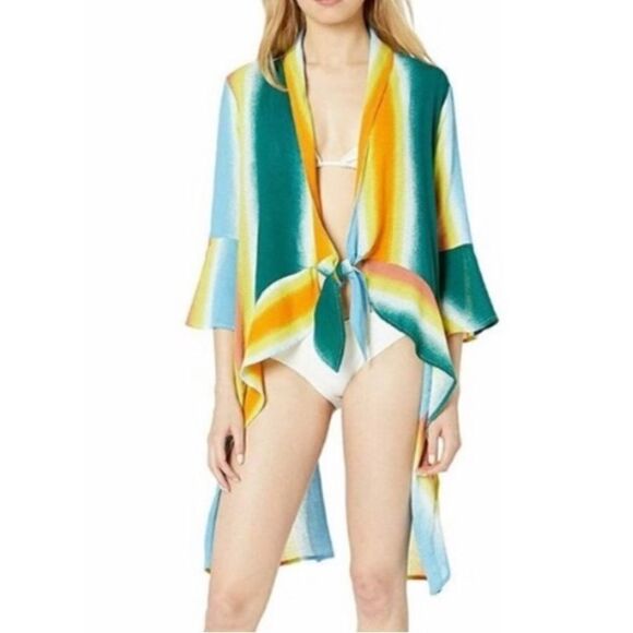 BCBGeneration Striped Tie Front Kimono - Picture 6 of 15